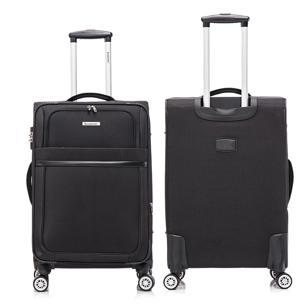 3-piece fabric soft luggage set with swivel wheels and password lock, black, 20/26/30 inches