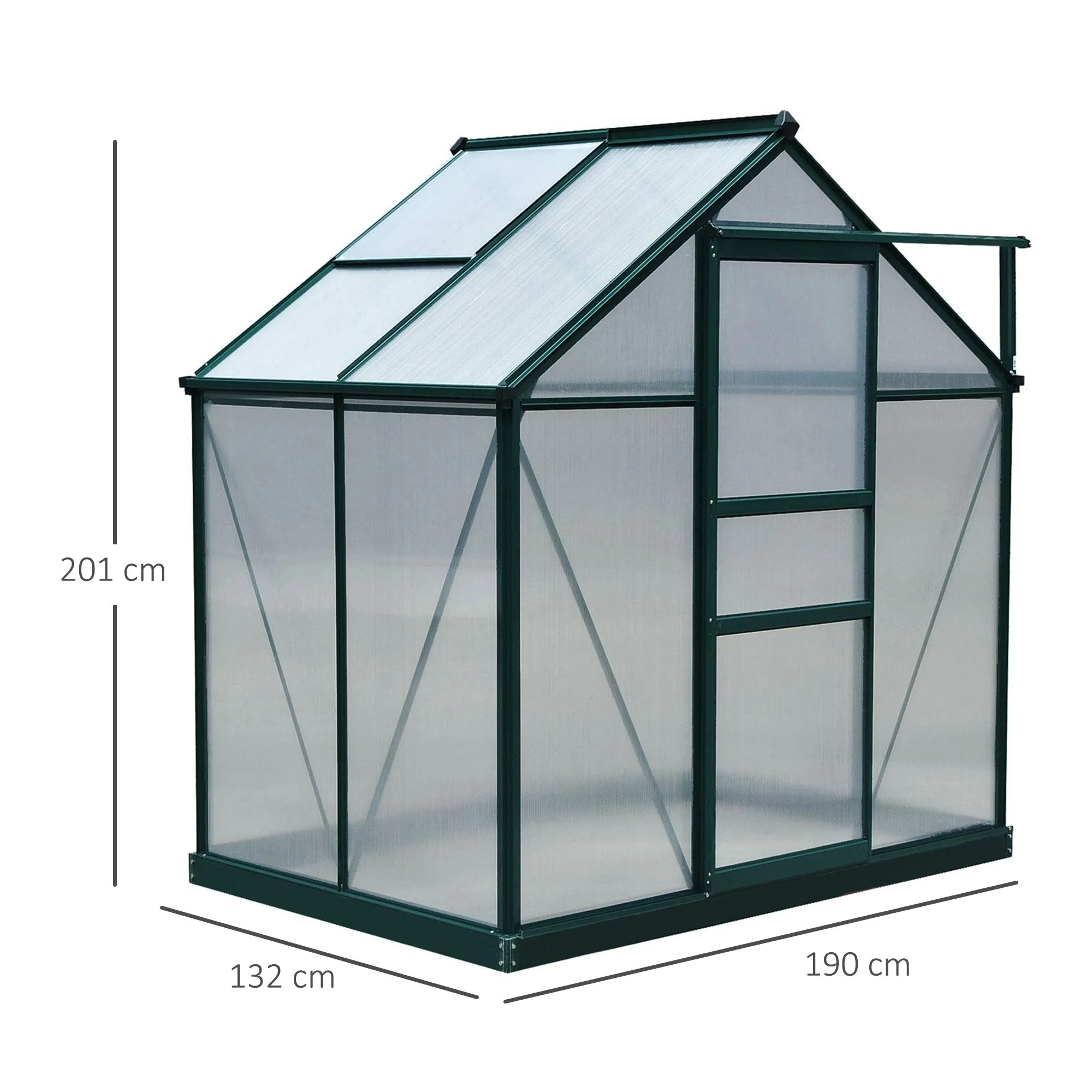 6 x 4ft Polycarbonate Greenhouse, Large Walk-In Green House with Slide Door and Window, Garden Plants Grow House with Aluminium Frame and Foundation, Green