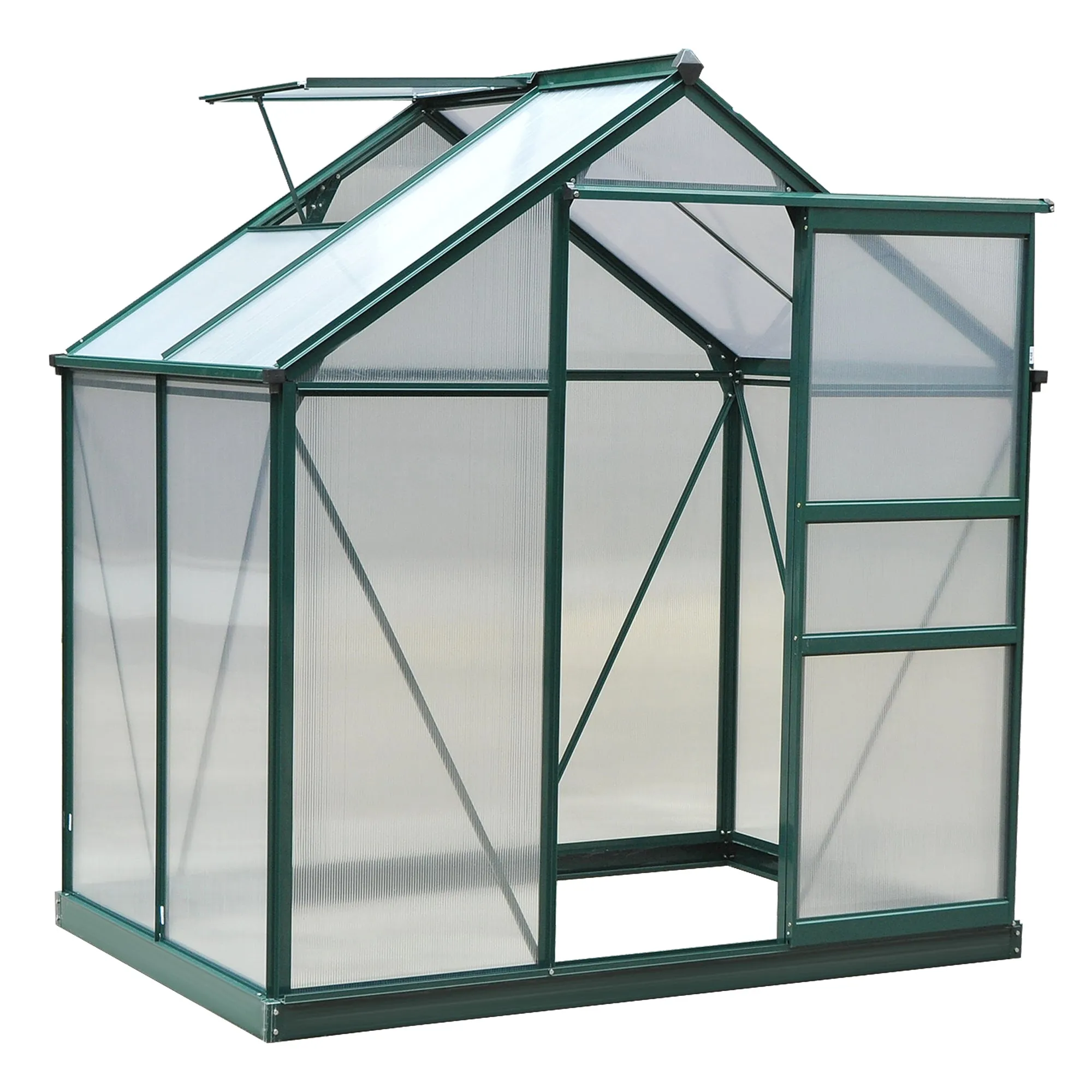 6 x 4ft Polycarbonate Greenhouse, Large Walk-In Green House with Slide Door and Window, Garden Plants Grow House with Aluminium Frame and Foundation, Green