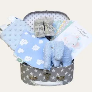 Baby Boy Gifts Hamper Trunk Organic Elephant Rattle