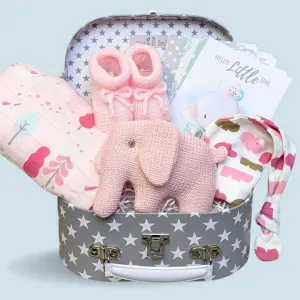 Baby Girl Hamper Trunk - Pink Organic Elephant