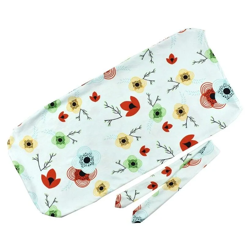 Baby Printed Photography Prop Blankets Printed Swaddle Muslin Wrap  Headband 2PCS