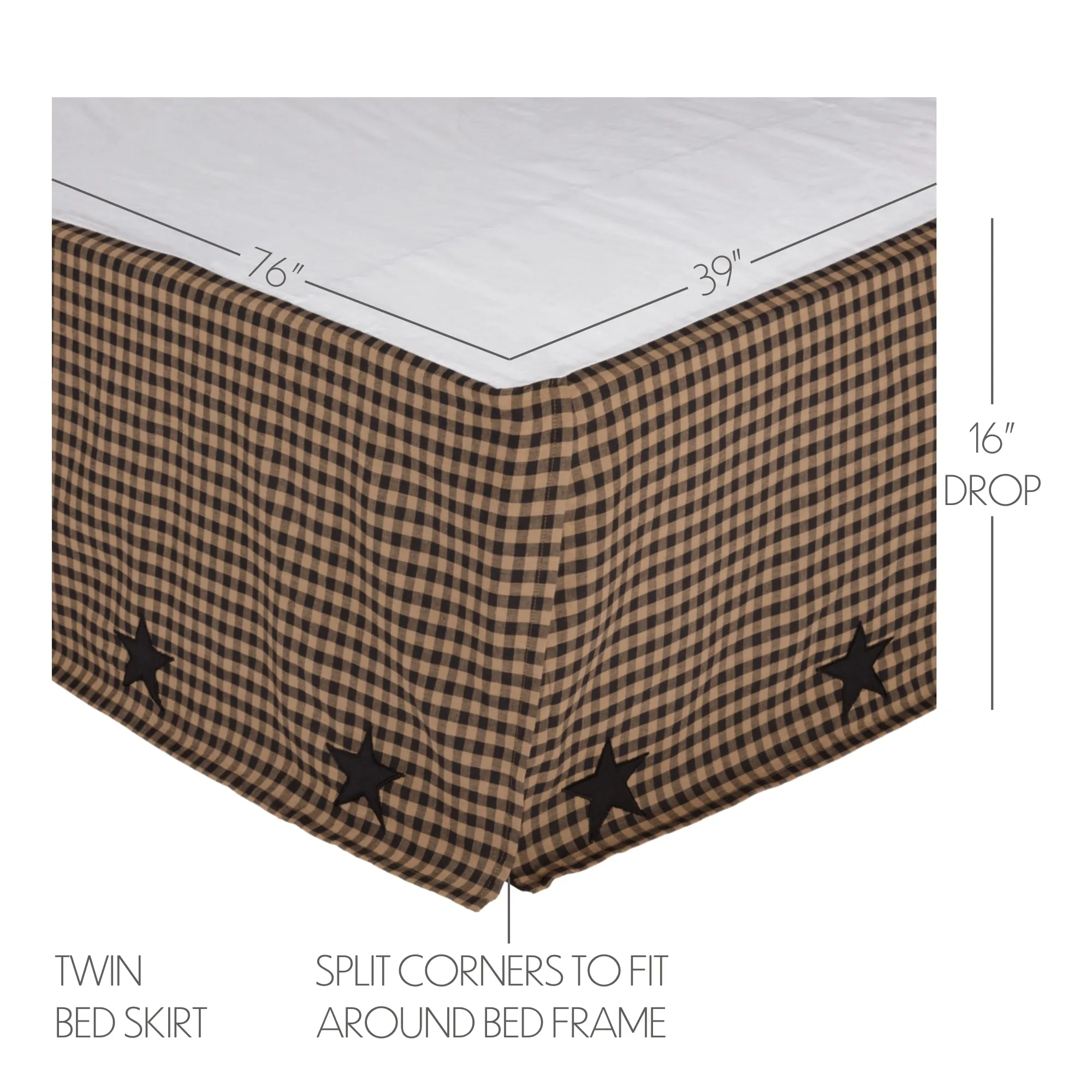 Black Check Star Bed Skirt