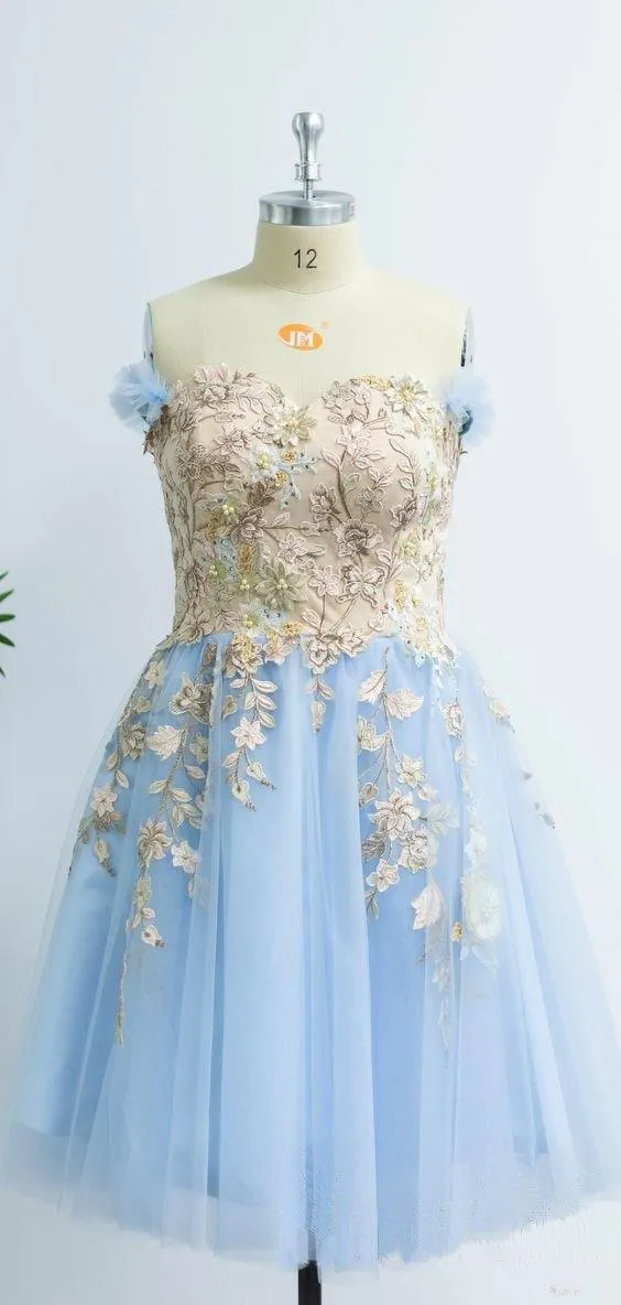 Charming Light Blue Sweetheart Homecoming Dress with Appliques  PD410