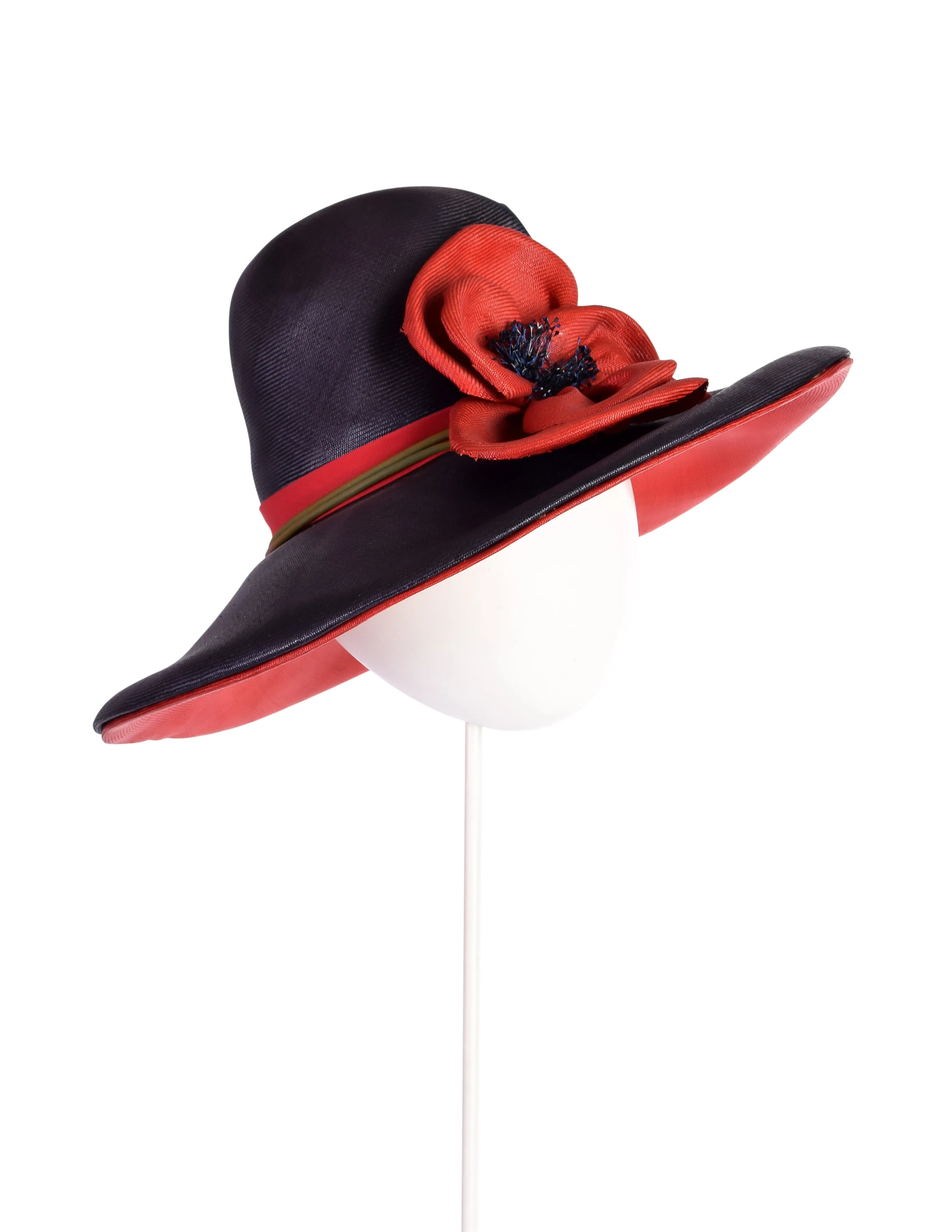 Christian Dior Chapeaux Vintage Blue and Red Flower Straw Hat