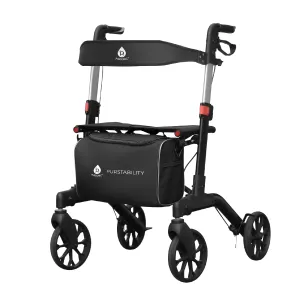 Foldable Wheeled Walker with Backrest and Bag - Adjustable Height, Lightweight, and Sturdy Design for Enhanced Mobility Support