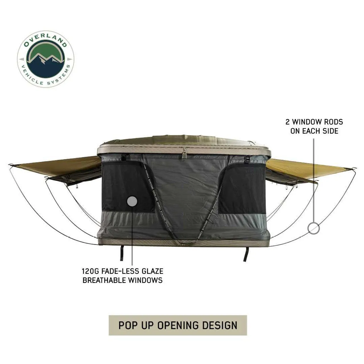 HD Bundu Hard Shell Pop Up Roof Top Tent - Grey Body & Green Rainfly