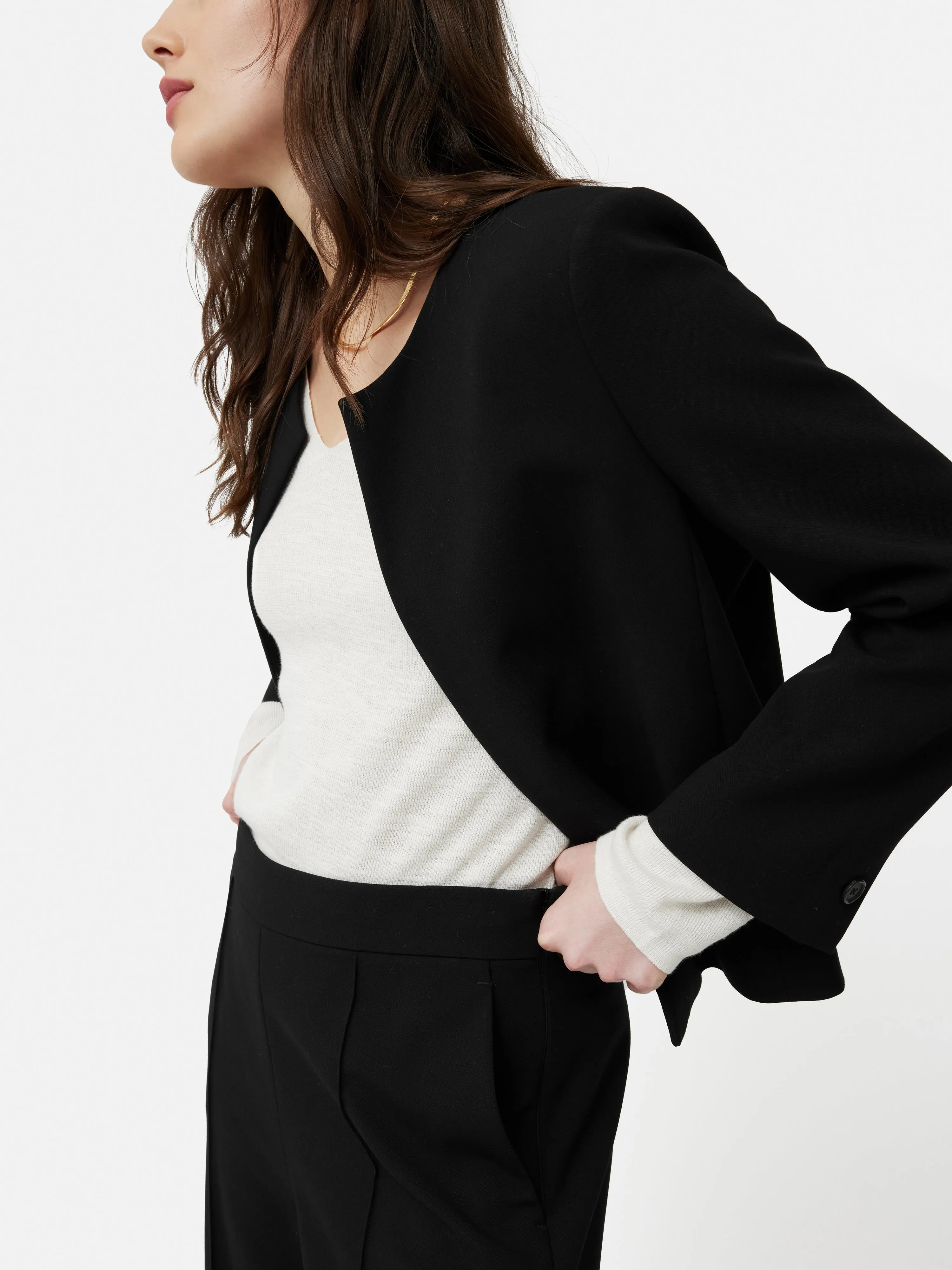 Italian Modern Crepe Short Jacket | Black