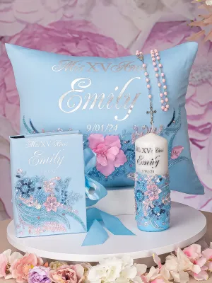 Light blue with Pink Mass Quinceanera package