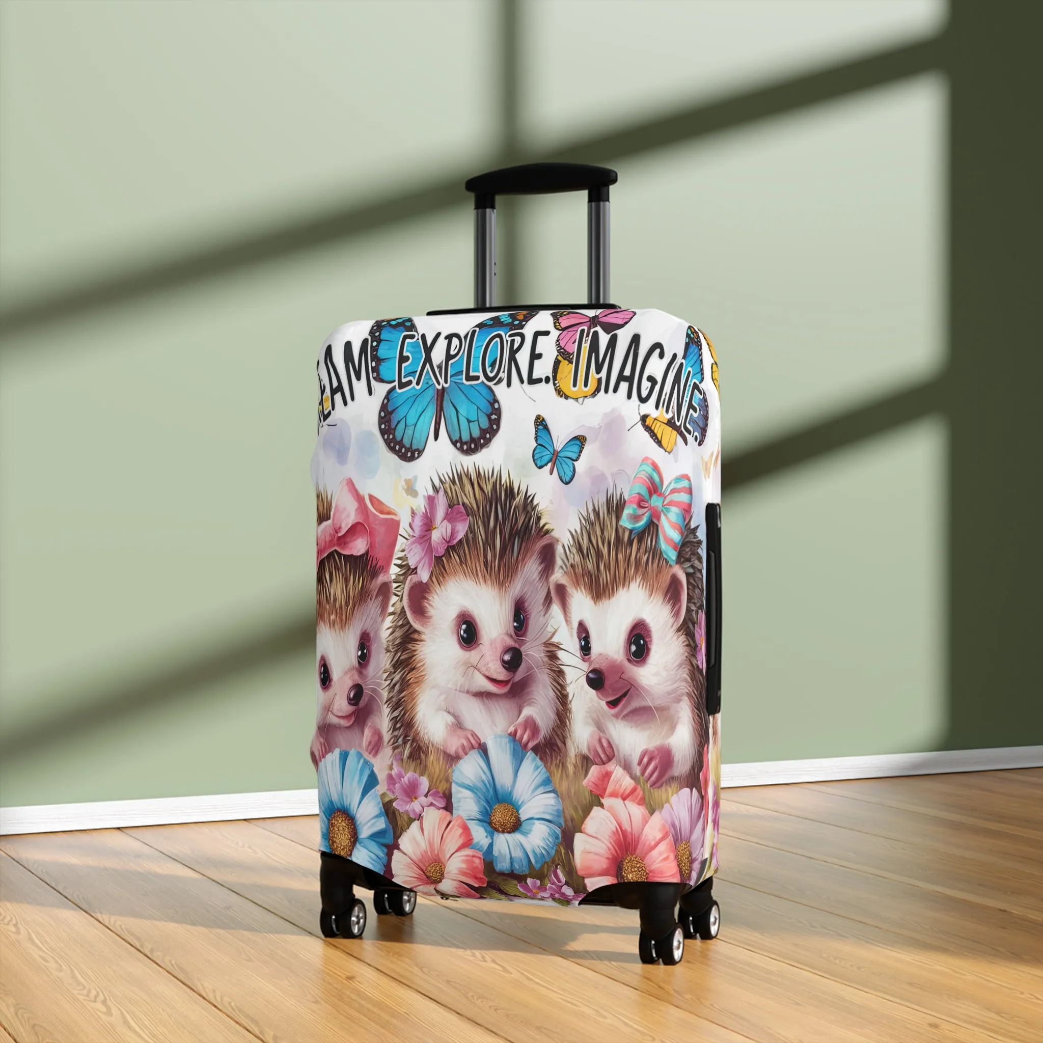 Luggage Cover, Cute Hedgehogs, Dream, Explore, Imagine, awd-1649