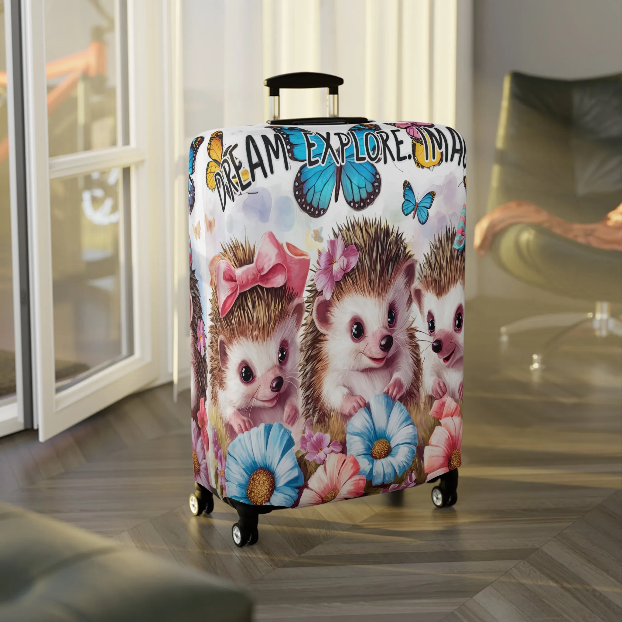 Luggage Cover, Cute Hedgehogs, Dream, Explore, Imagine, awd-1649