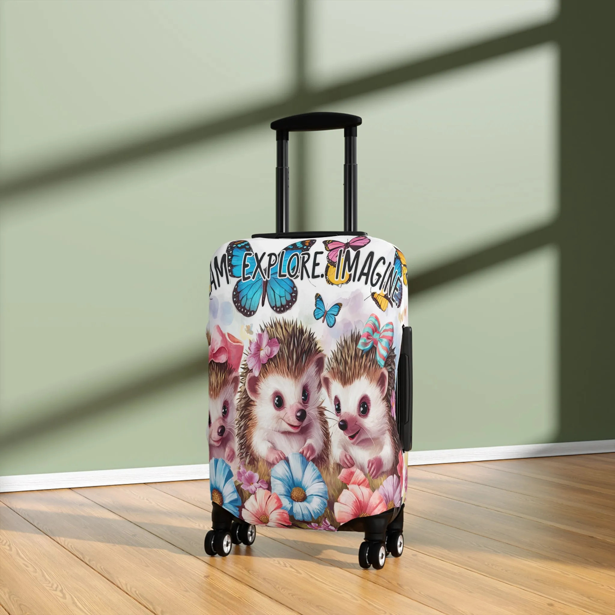 Luggage Cover, Cute Hedgehogs, Dream, Explore, Imagine, awd-1649