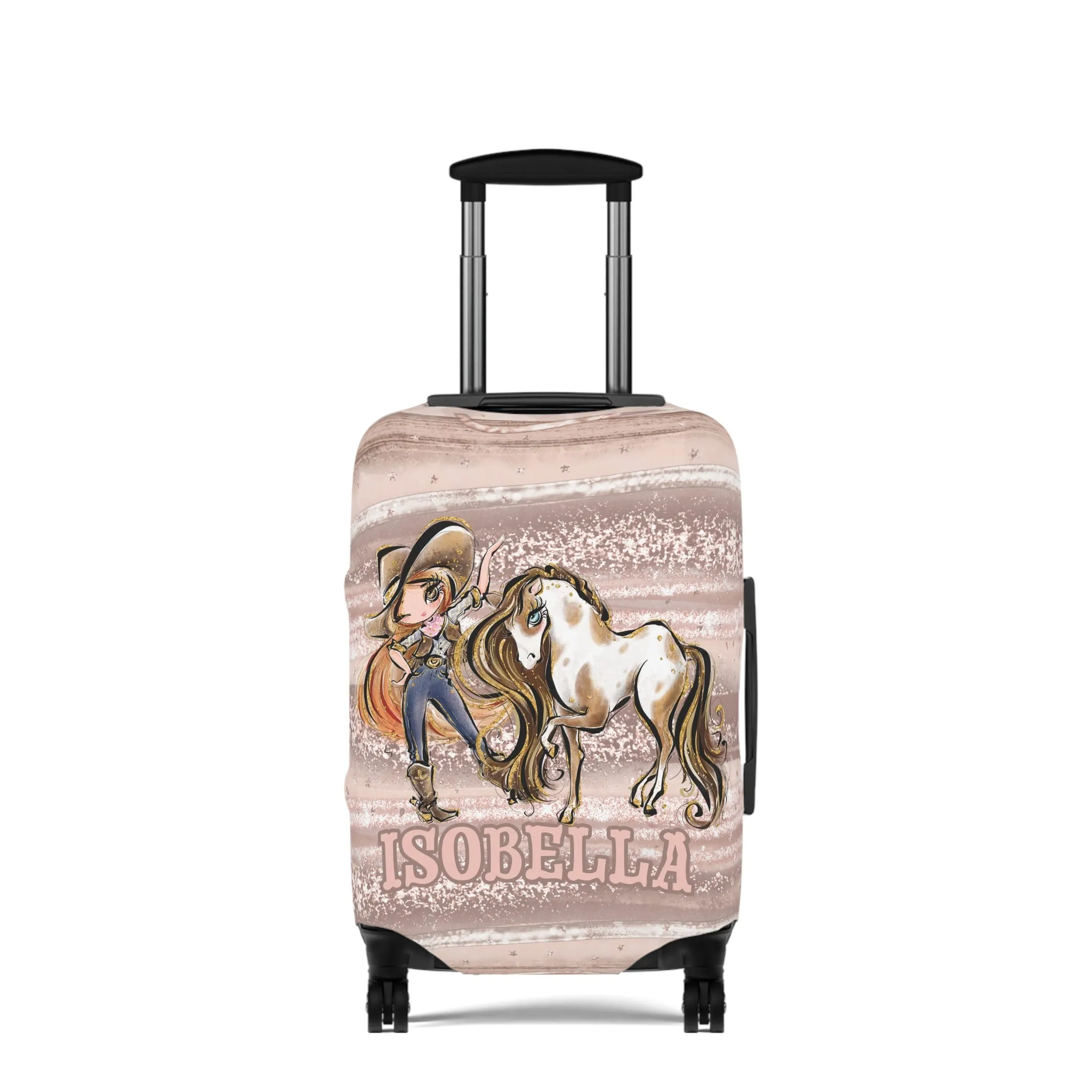 Luggage Cover, Howdy Cowgirl and Horse, Red Hair Brown Eyes