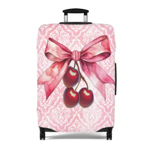 Luggage Cover, Rockabilly, Coquette, Pink Damask, Cherries and Ribbon, awd-2507