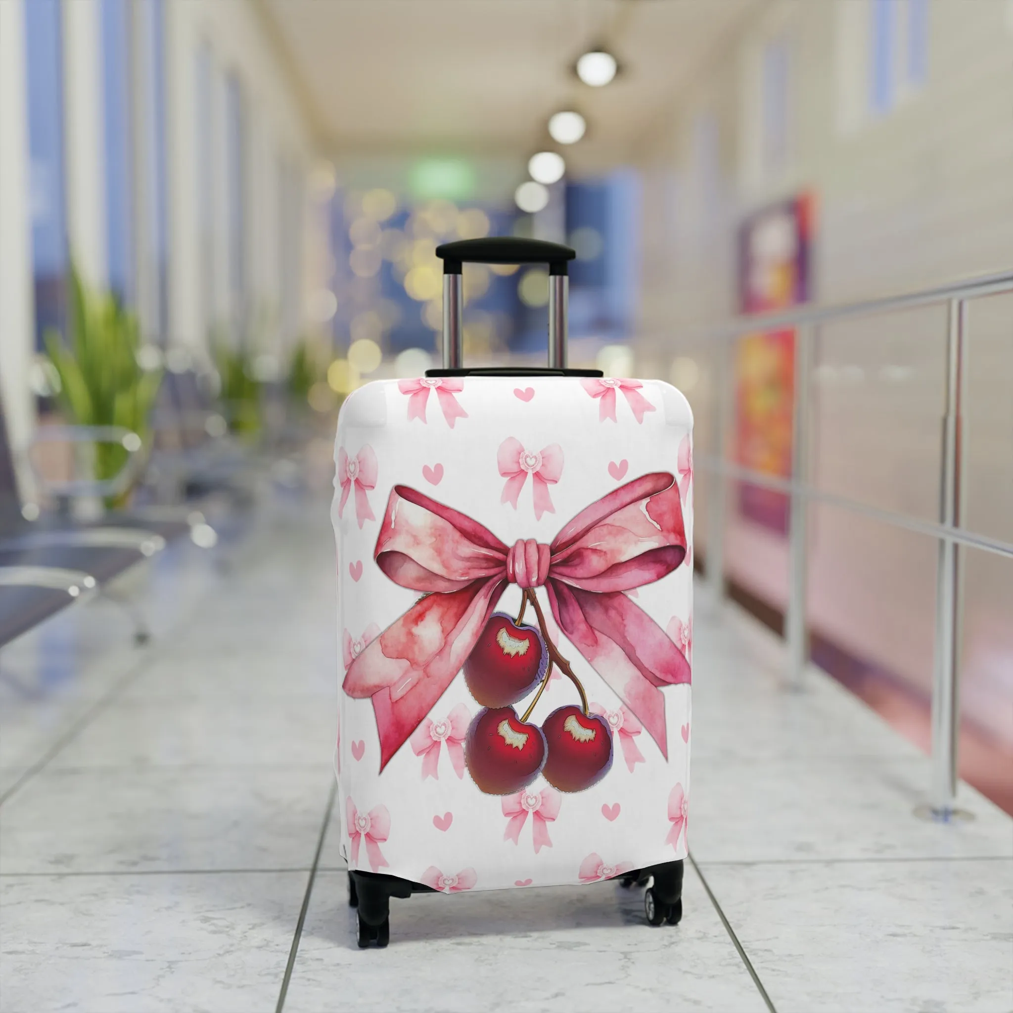 Luggage Cover, Rockabilly, Coquette, Pink Ribbons, Cherries and Ribbon, awd-2505