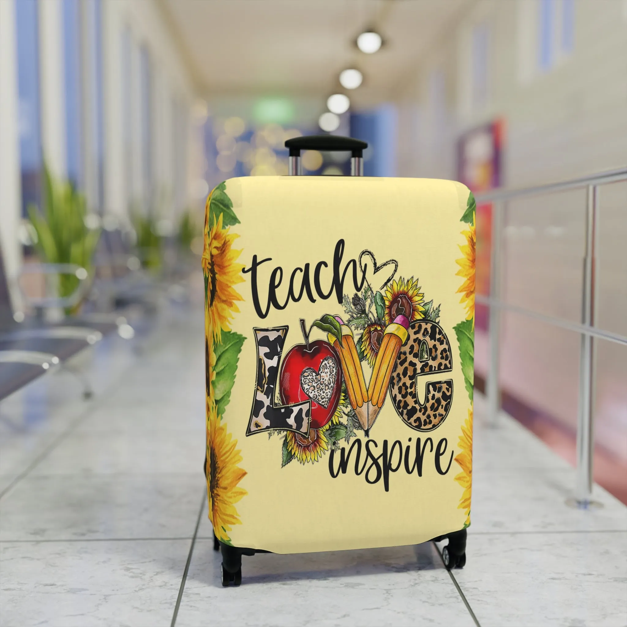 Luggage Cover, Teacher, Sunflowers, Teach, Love, Inspire, awd-1756