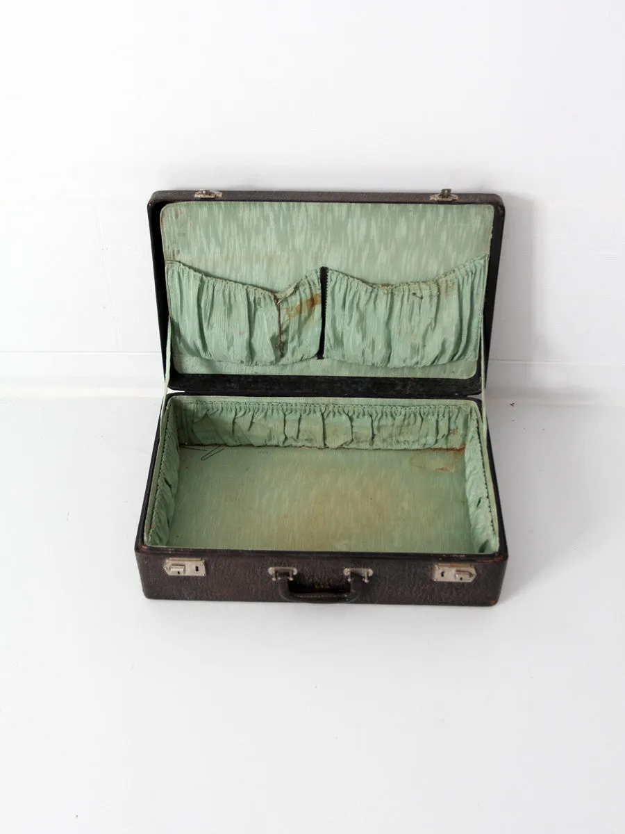 mid century black leather suitcase