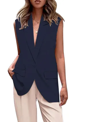 Navy Blue for Fashion Lapel Sleeveless Casual Women's Vest