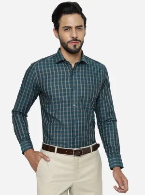 Rama Green Checked Slim Fit Formal Shirt | Metal