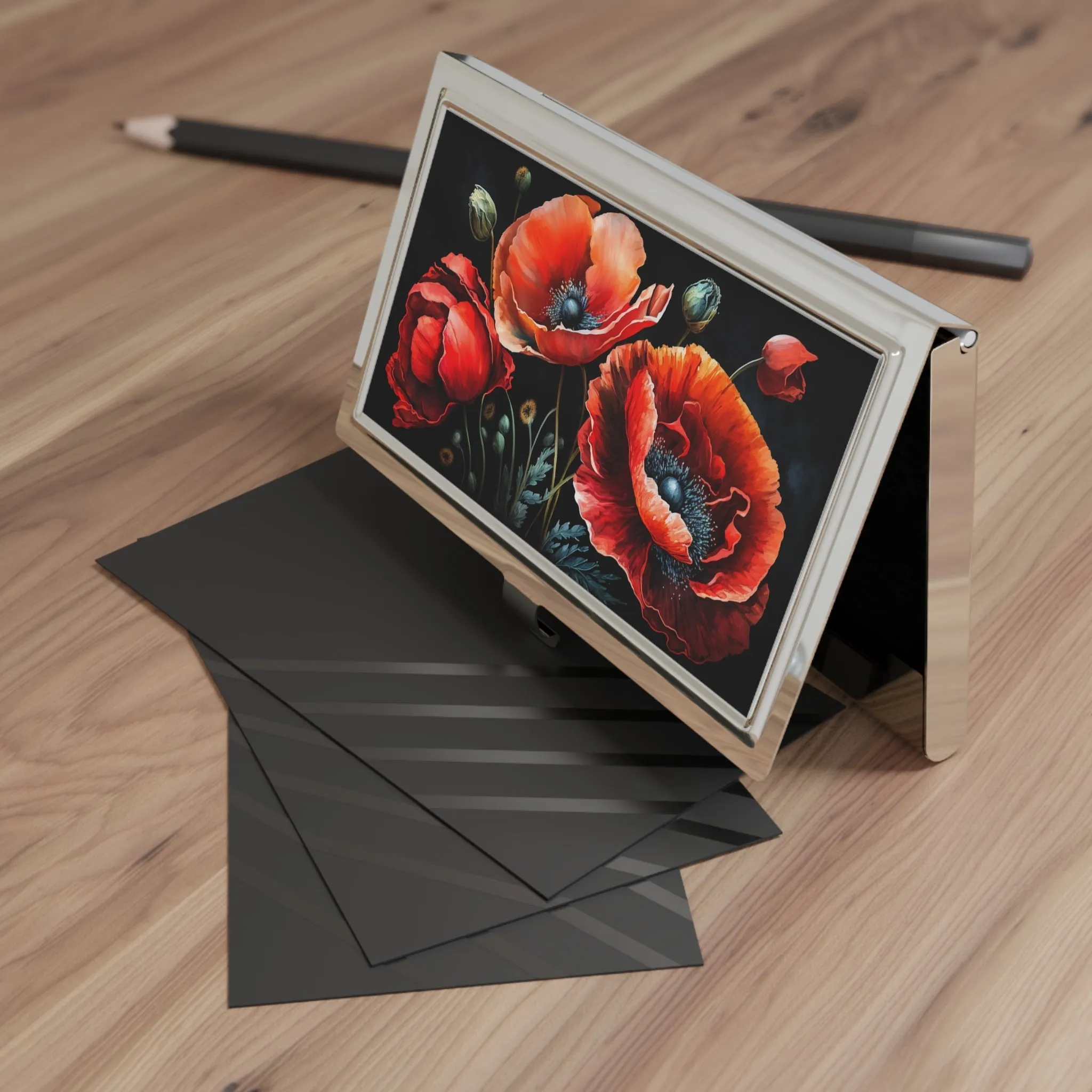 Red Poppies Business Card Holder