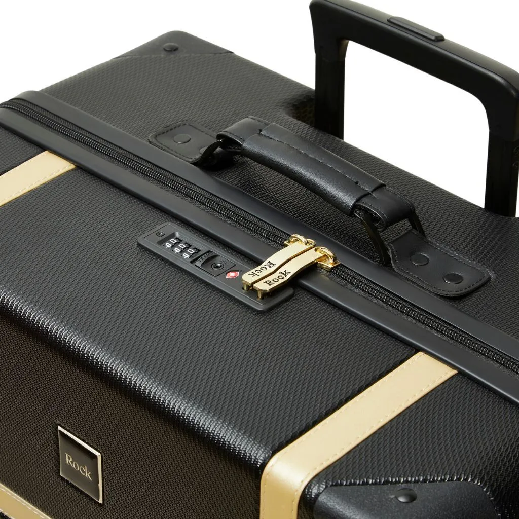 Rock Vintage 3 Piece Hardsided Luggage Set - Black/Gold