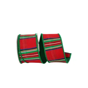 Scarlet Traditional Plaid with Metallic Back Ribbon, 2.5" X 10YD