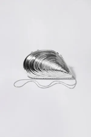 SIMKHAI - Bridget Metal Oyster Shell Clutch in Silver