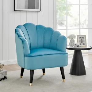 Velvet Shell Tub Chair with Wooden Legs - Blue